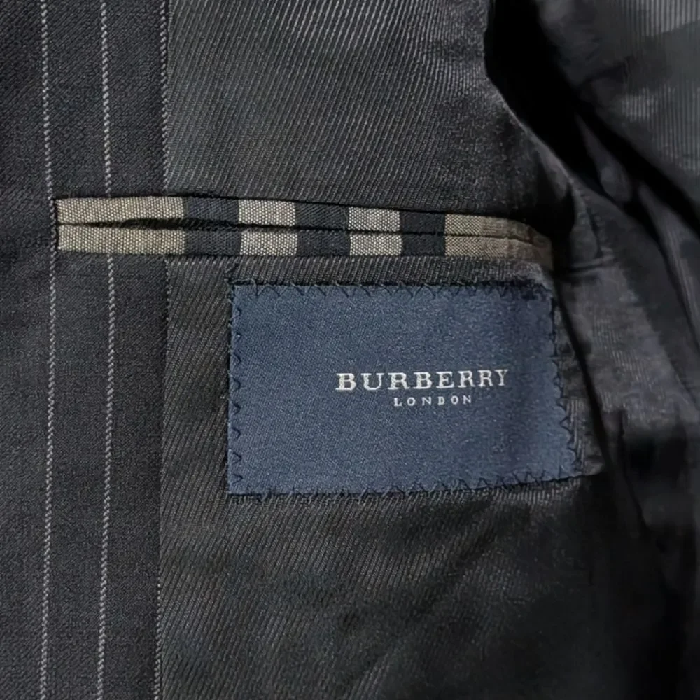 Burberry London Nordstrom Pinstripe Wool Suit Jacket Blazer Black 44L